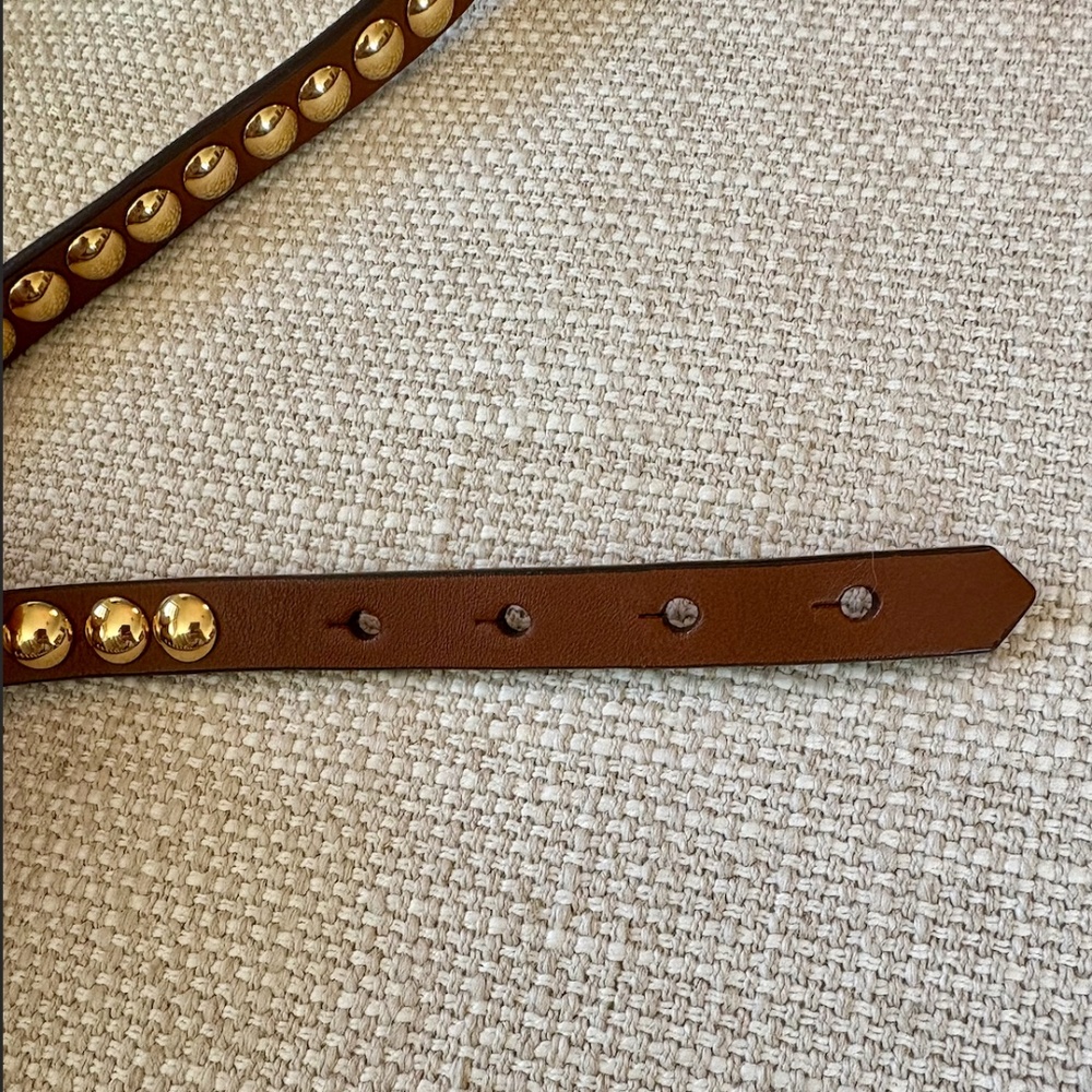 Burberry Brown Leather Gold Studs Riveted Double Wrap Belt - Picture 5 of 6